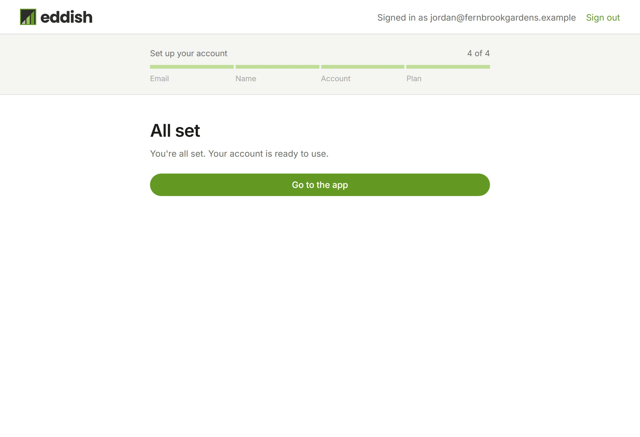 The final step, with a Go to the app button