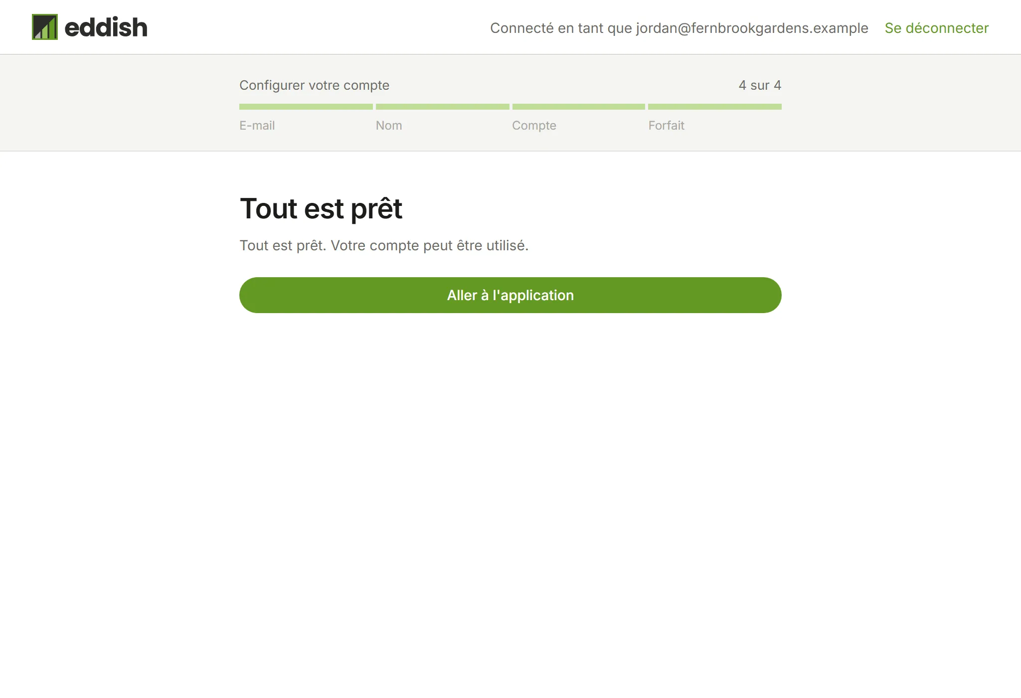 La dernière étape, avec un bouton Aller à l'application