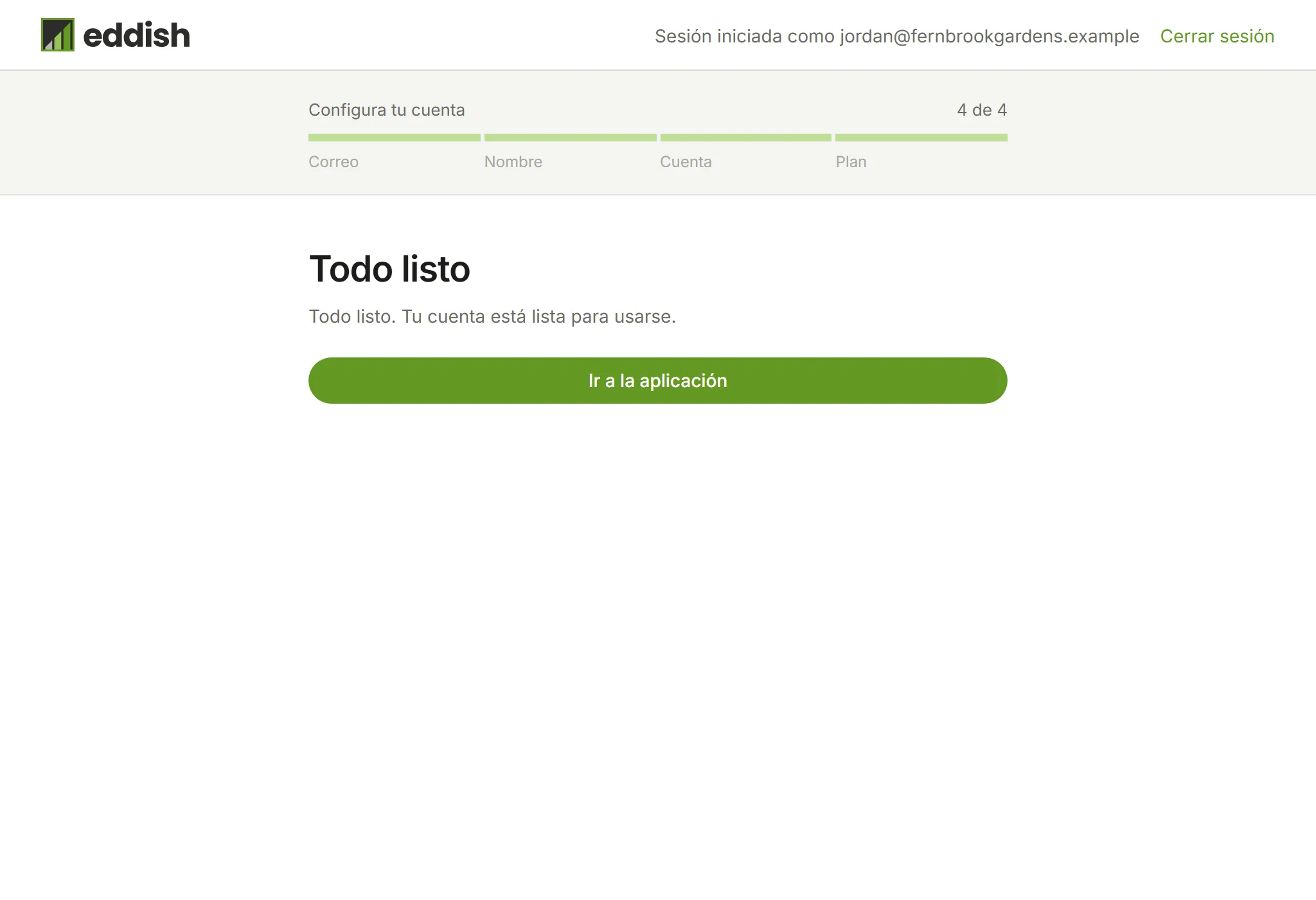 El último paso, con un botón Ir a la aplicación