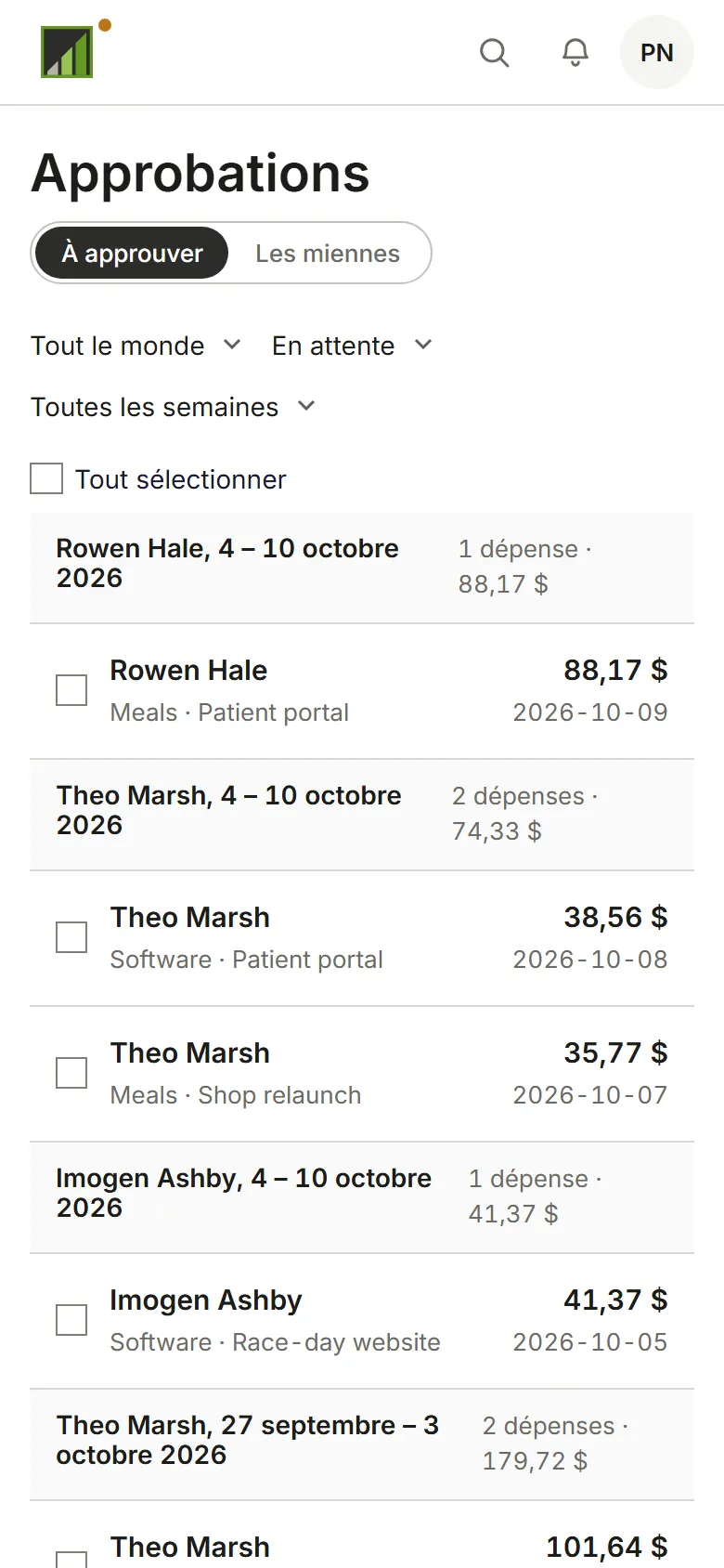 La page Approbations