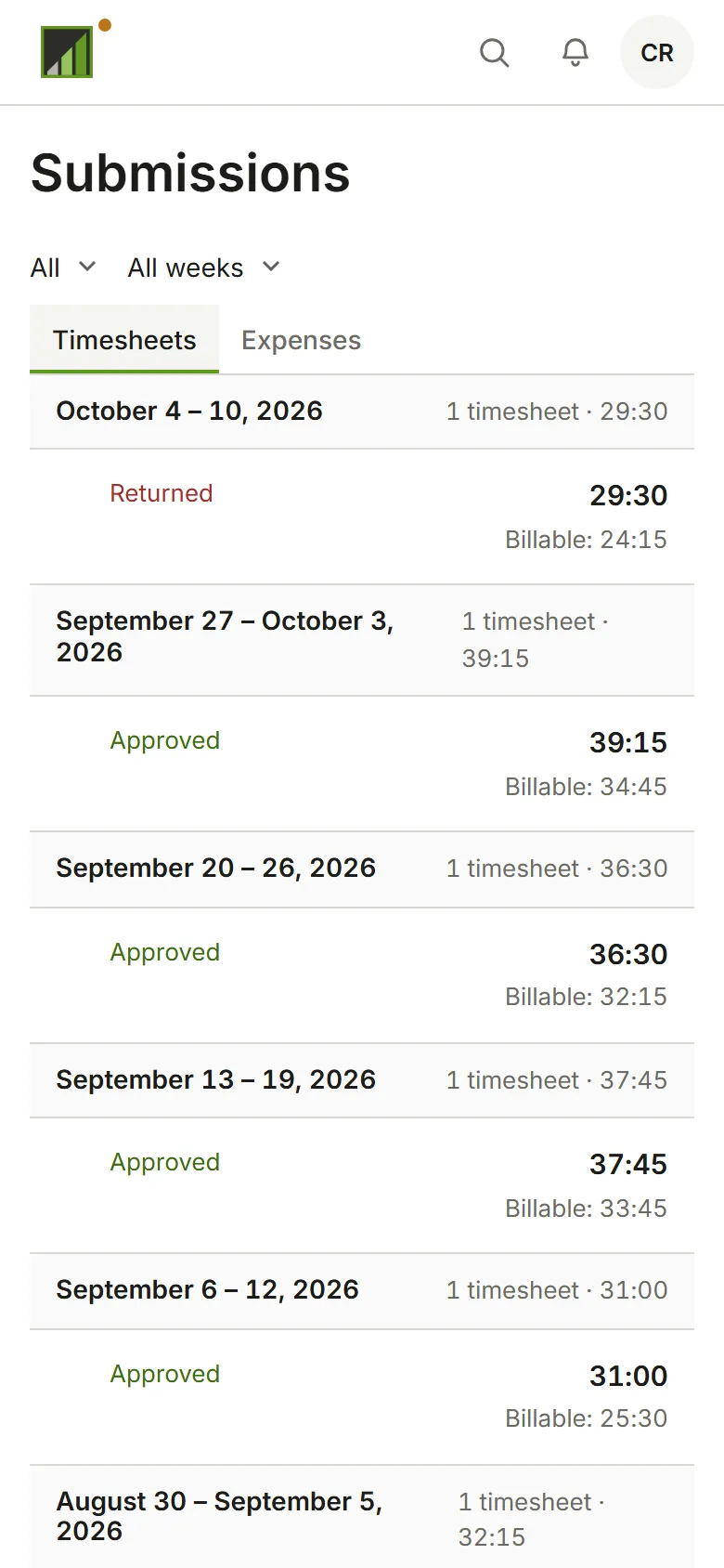 The Approvals page