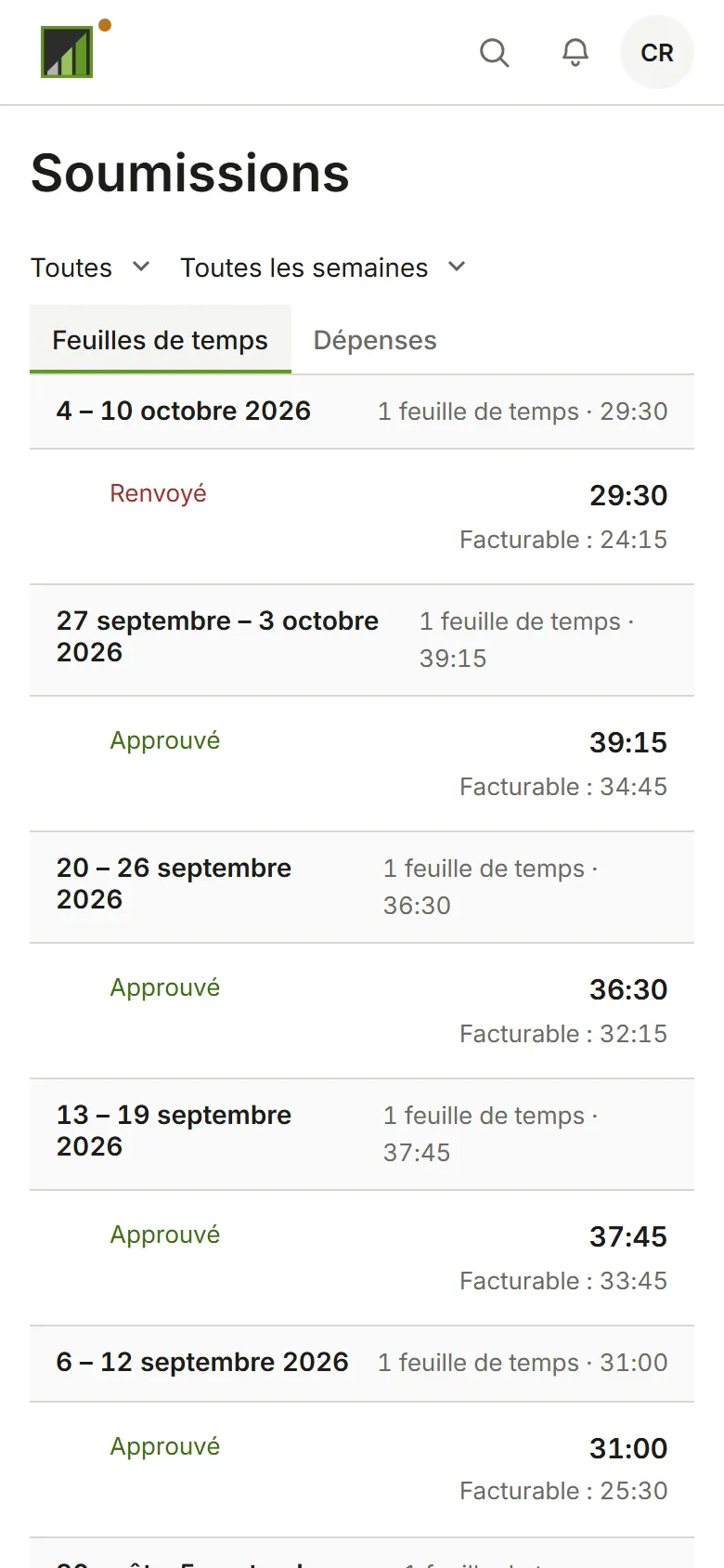 La page Approbations