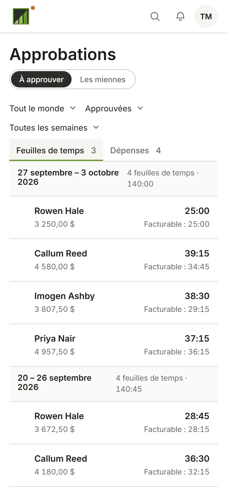Semaines déjà approuvées