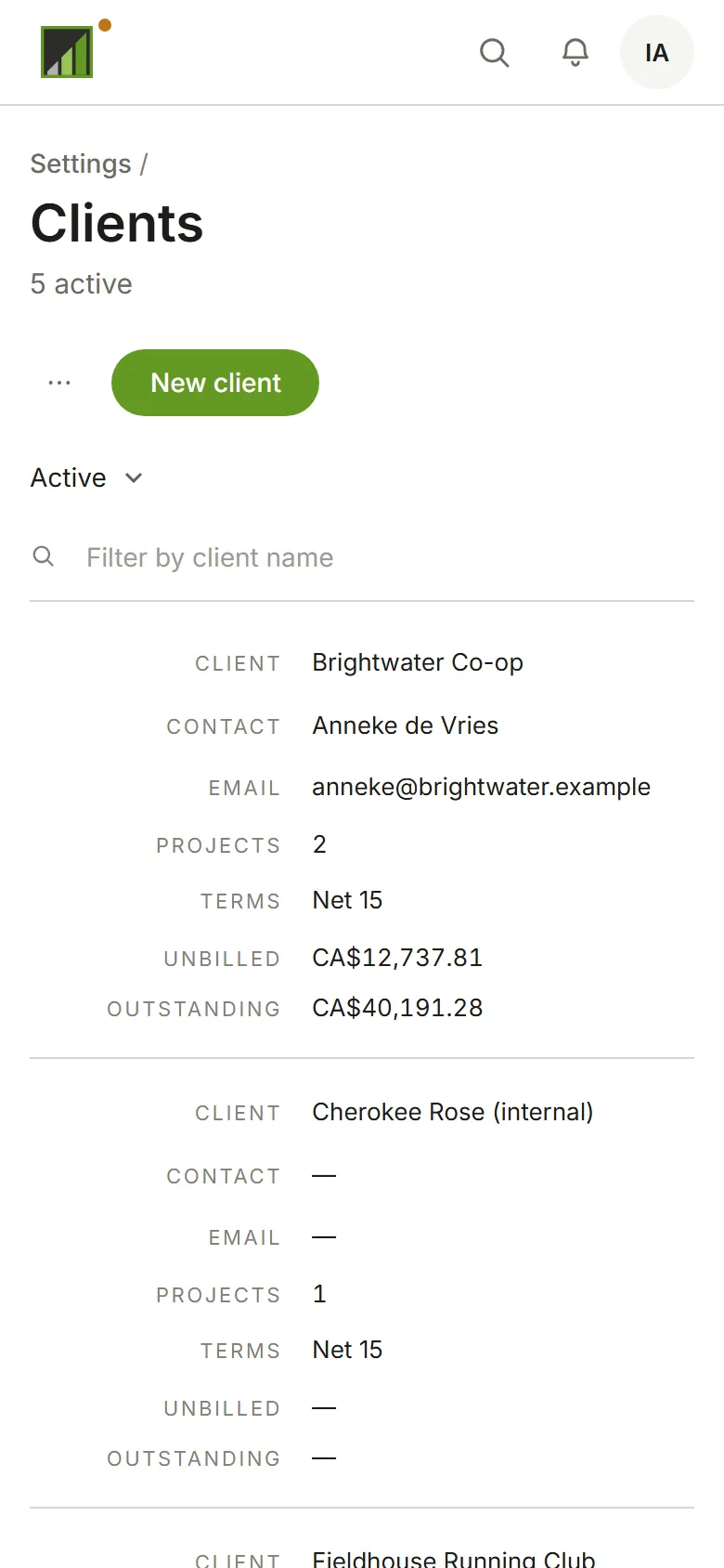 The Clients list