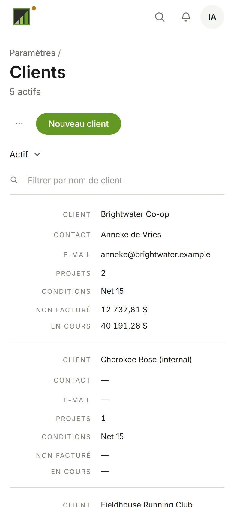 La liste des clients