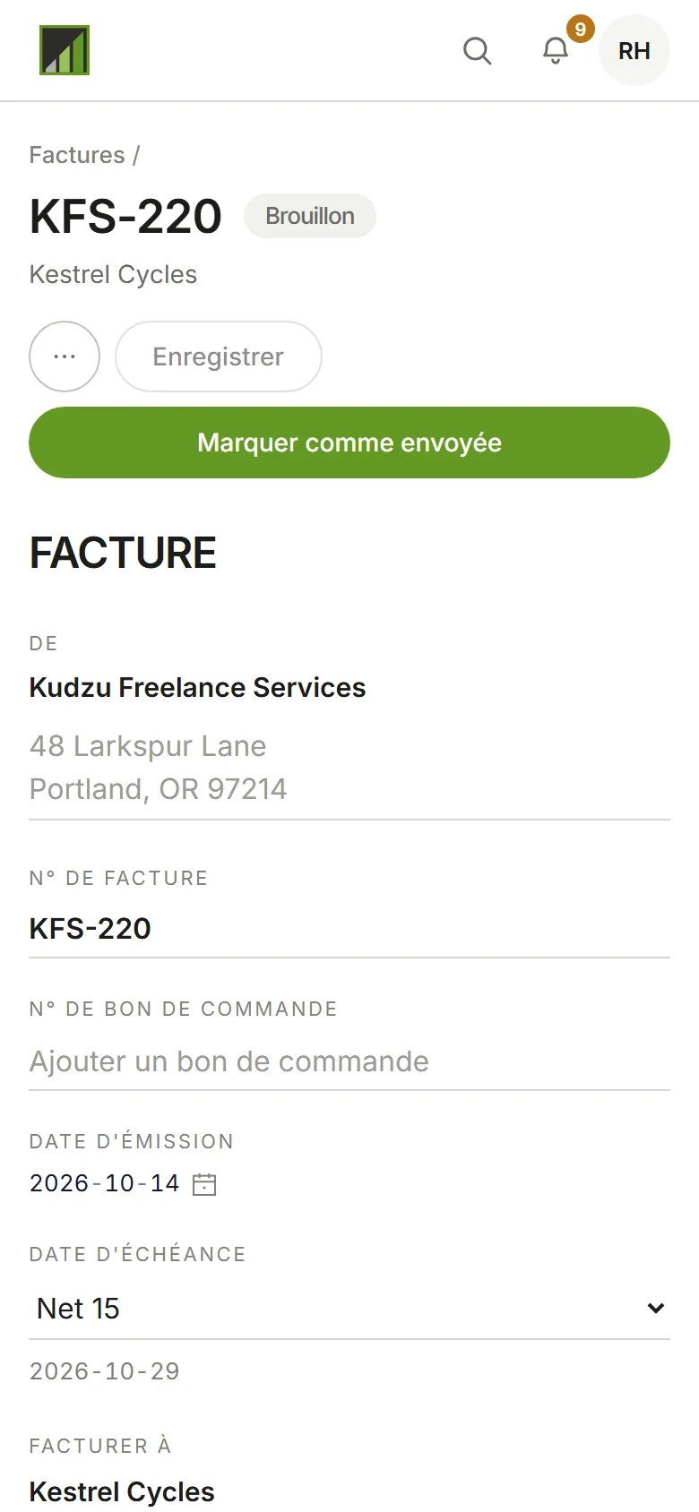 Le brouillon de facture