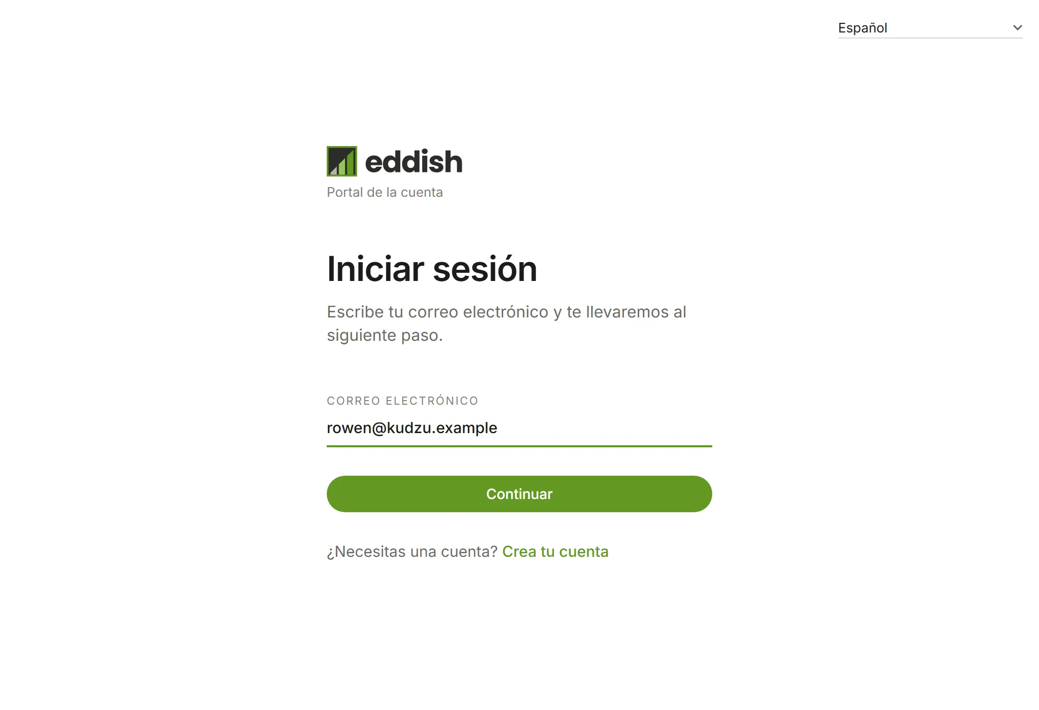 La página de inicio de sesión con una dirección de correo electrónico escrita