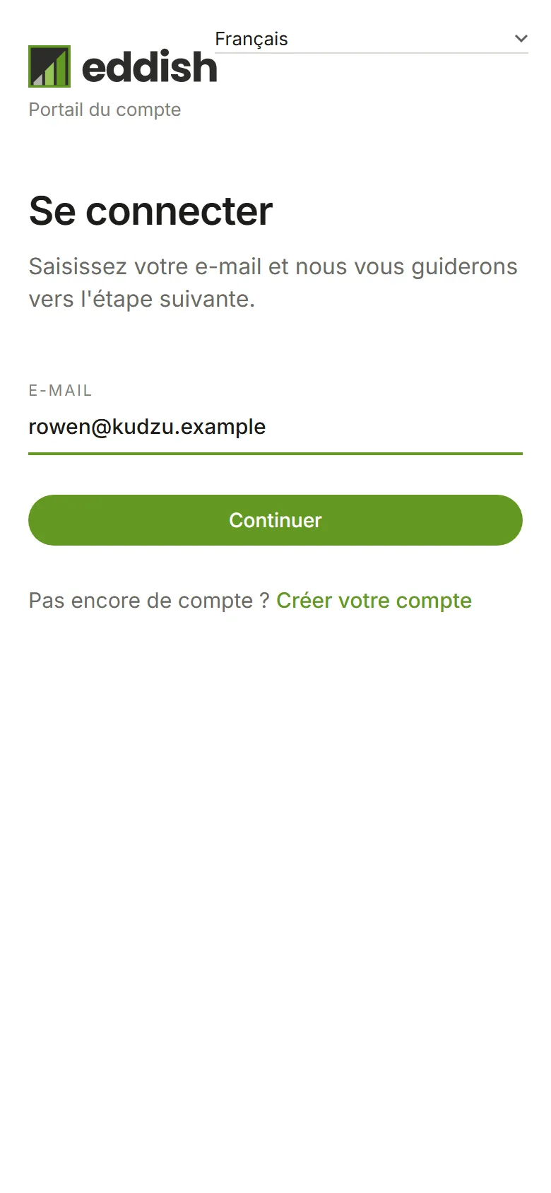 La page de connexion avec une adresse e-mail saisie