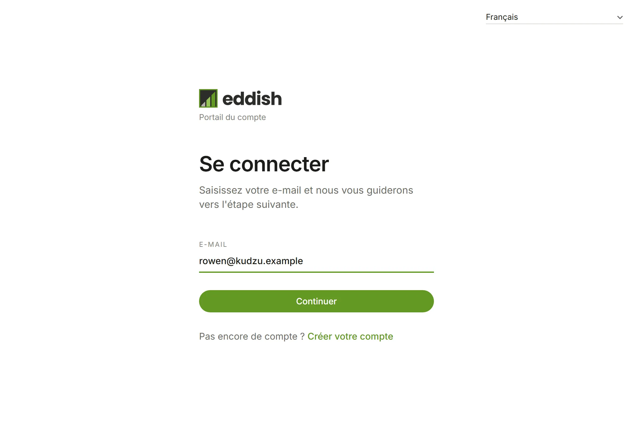 La page de connexion avec une adresse e-mail saisie