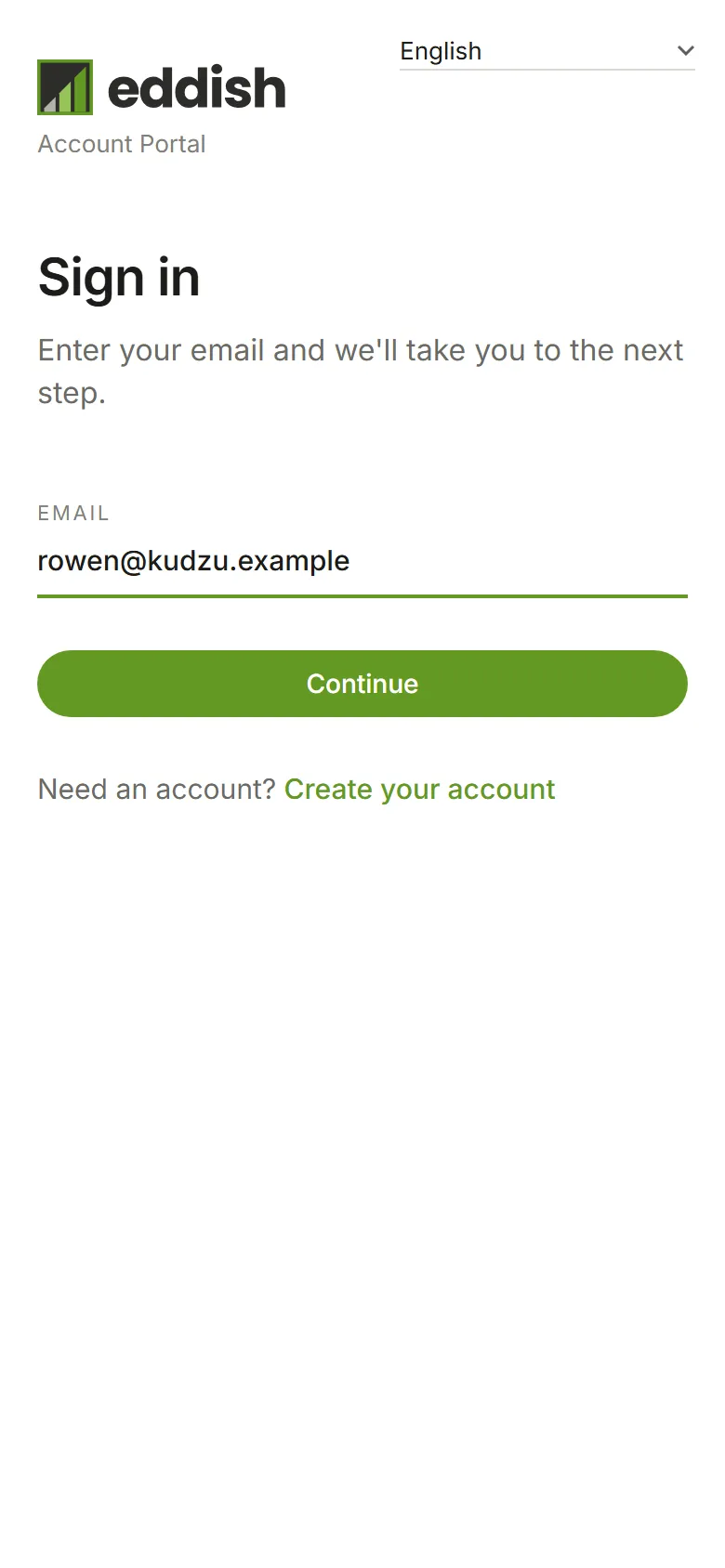 The sign-in page with an email address entered