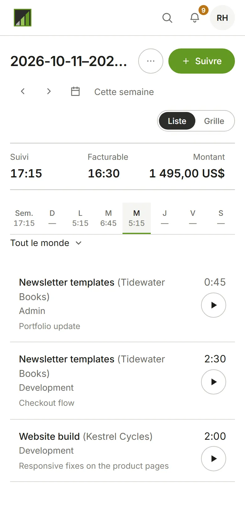 Les saisies du jour, avec la nouvelle dans la liste