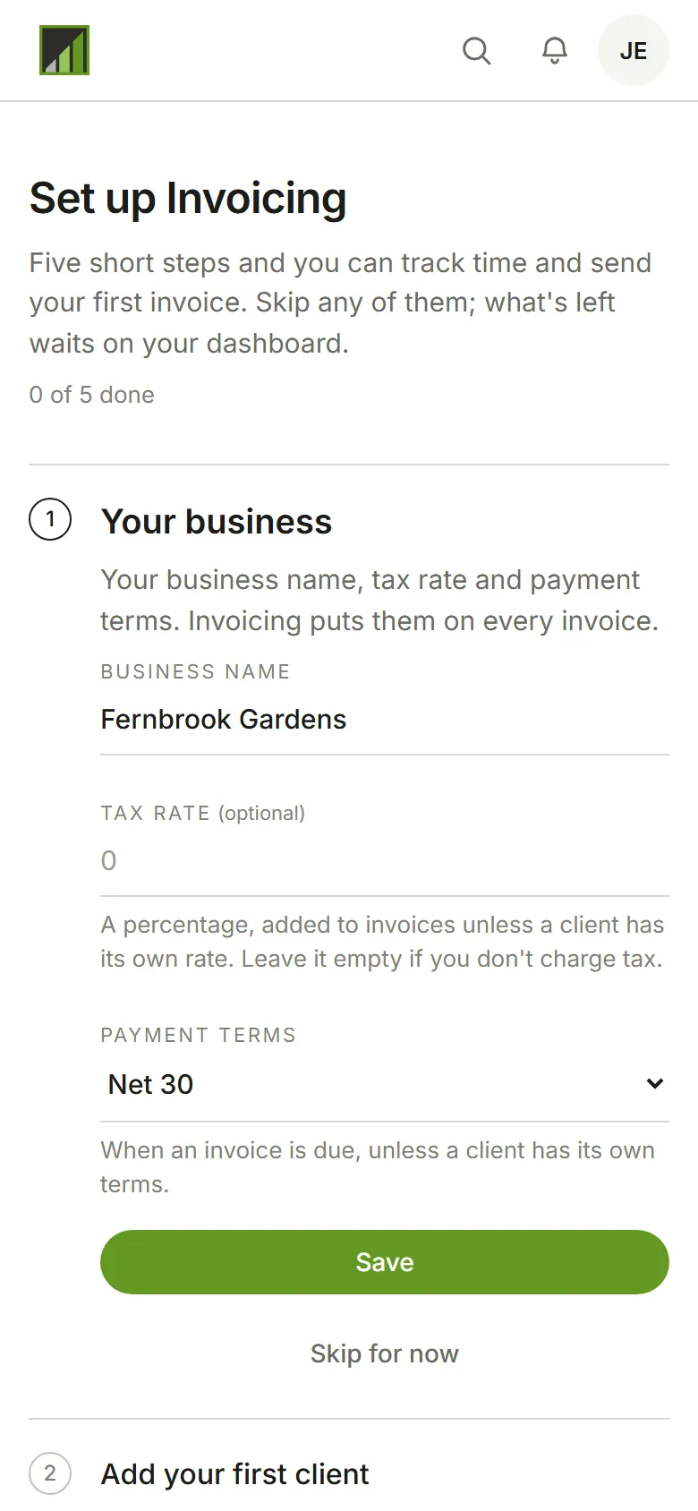 A brand-new account's dashboard, with nothing tracked yet