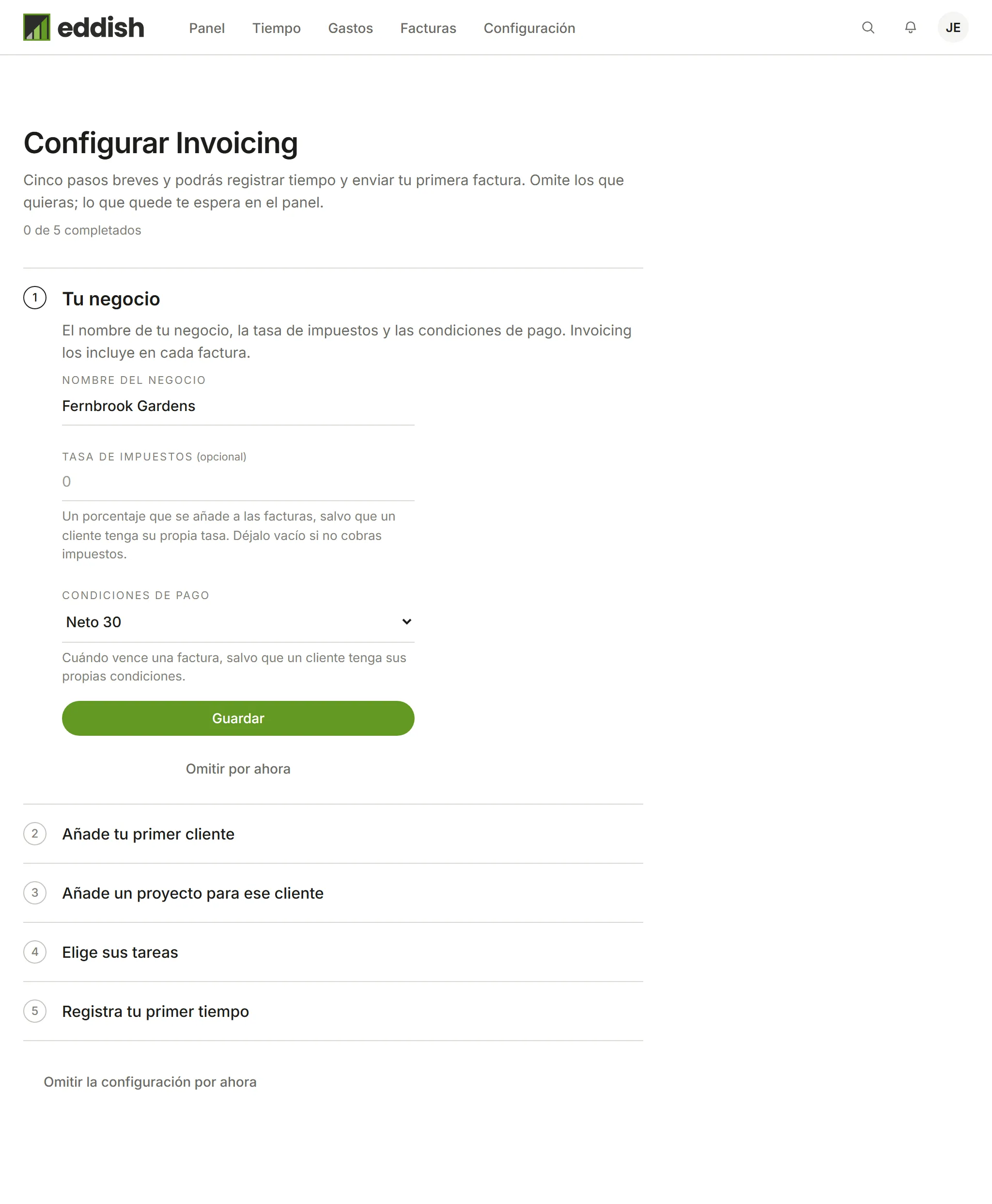 El panel de una cuenta recién creada, sin nada registrado todavía