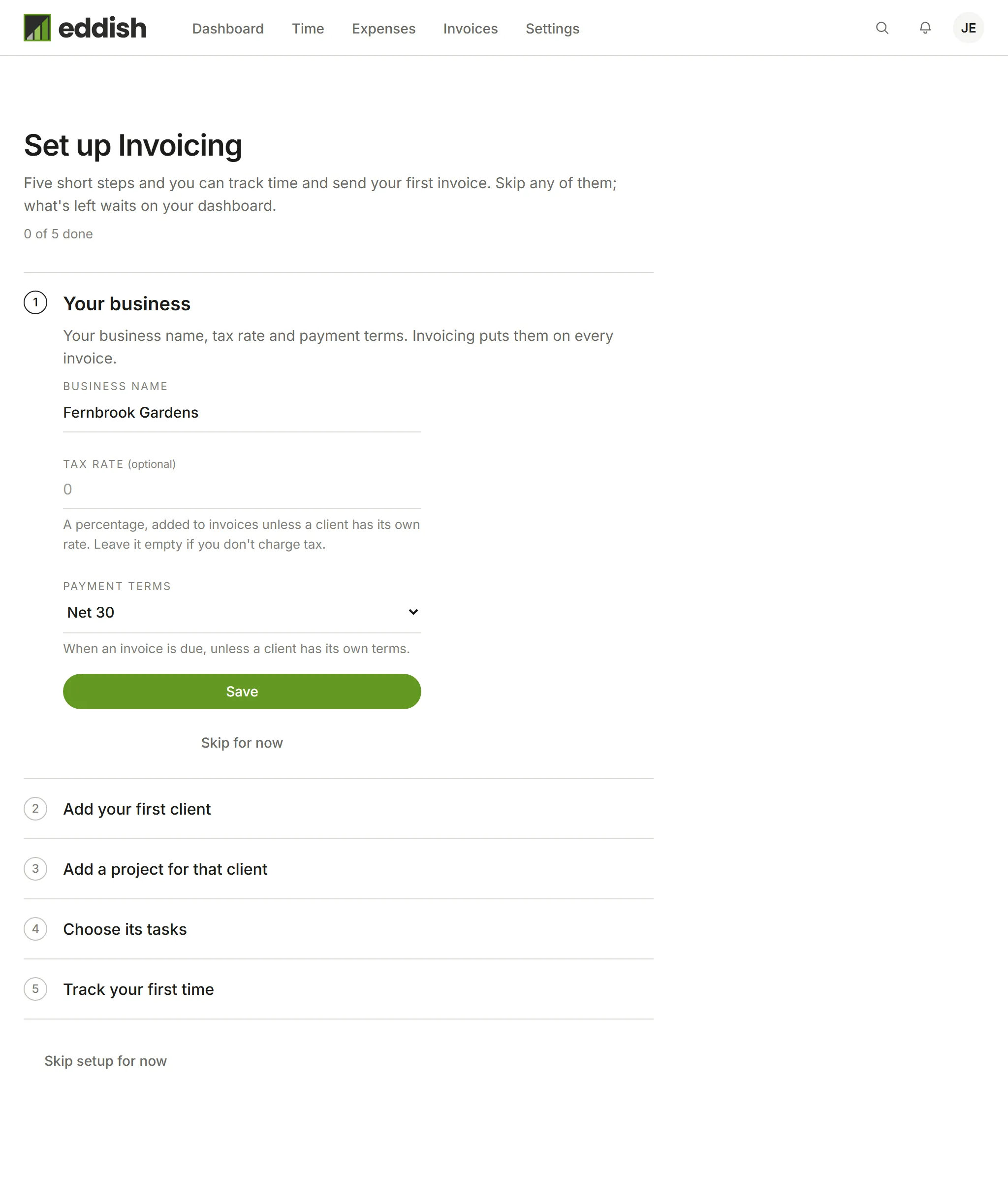 A brand-new account's dashboard, with nothing tracked yet
