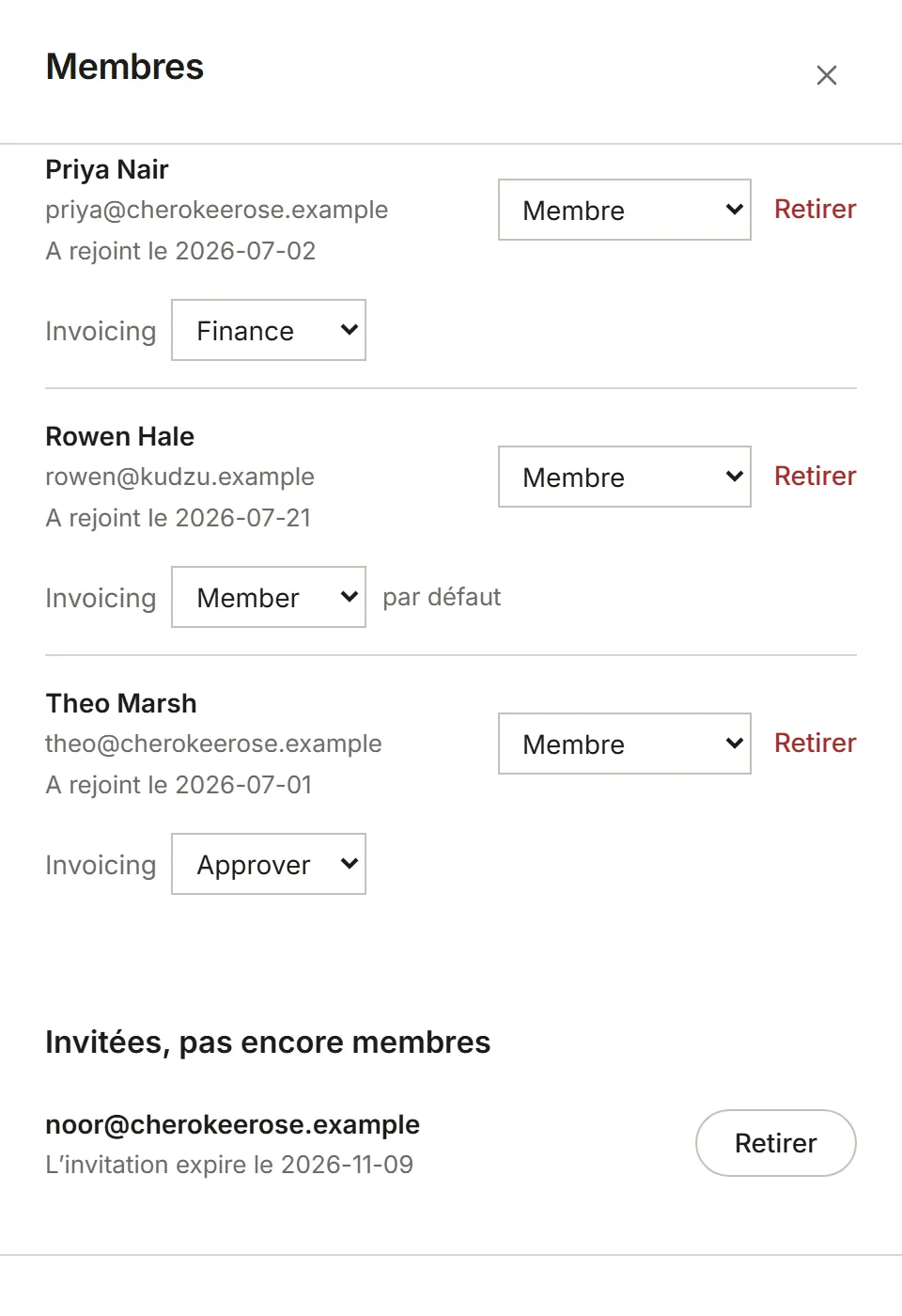 La page Membres montrant l'invitation sous Invitées, pas encore membres