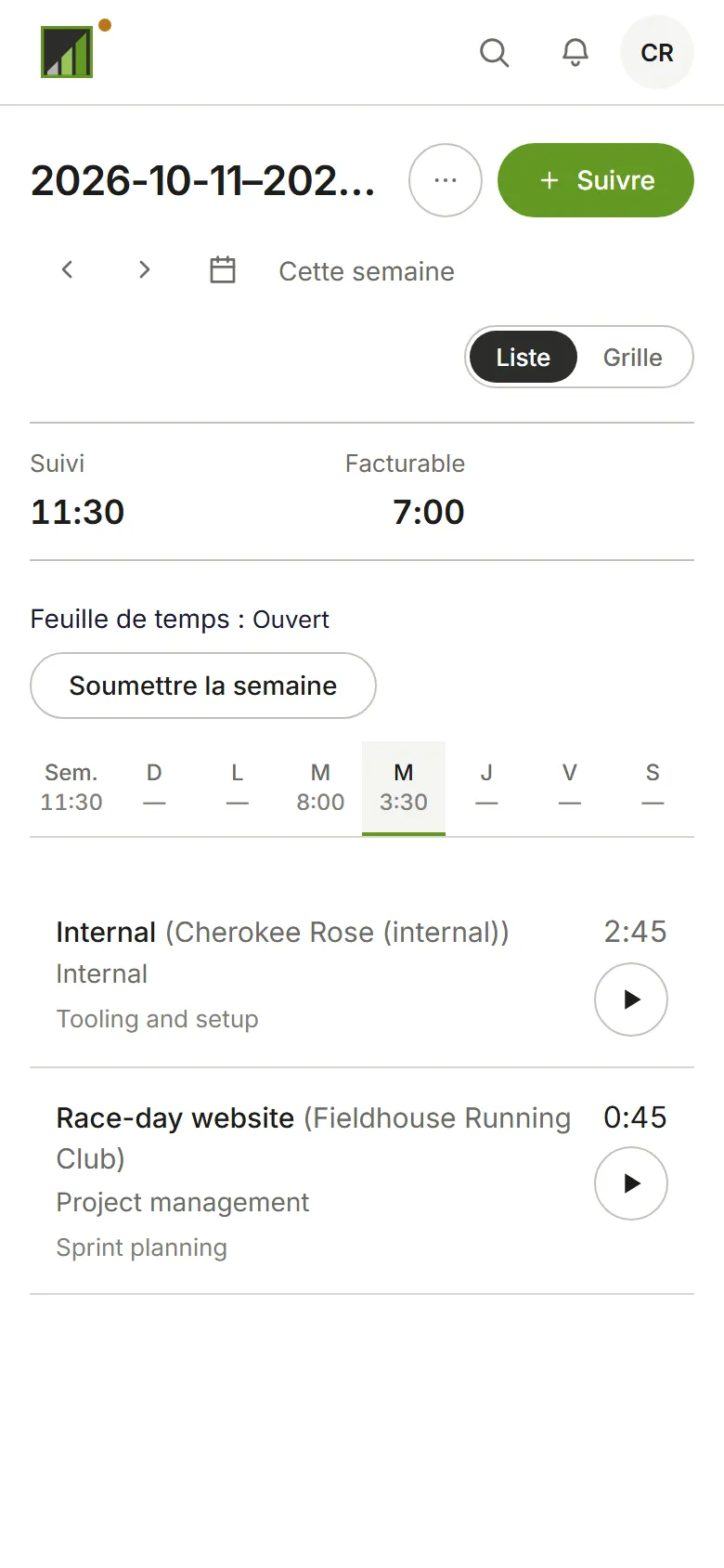 Cette semaine sur la page Temps, ouverte, avec Soumettre la semaine