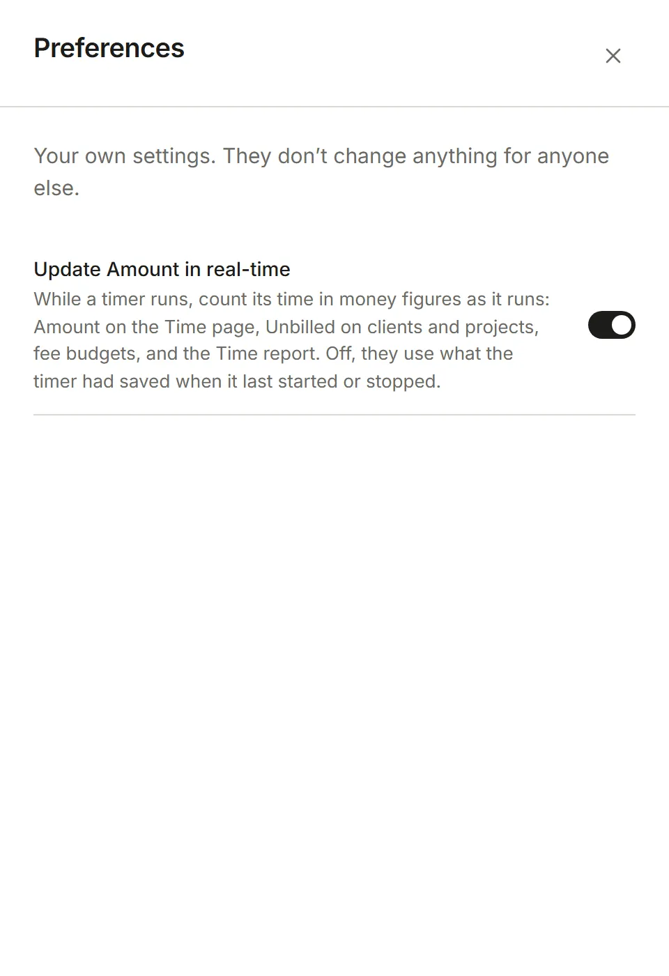 The Preferences panel