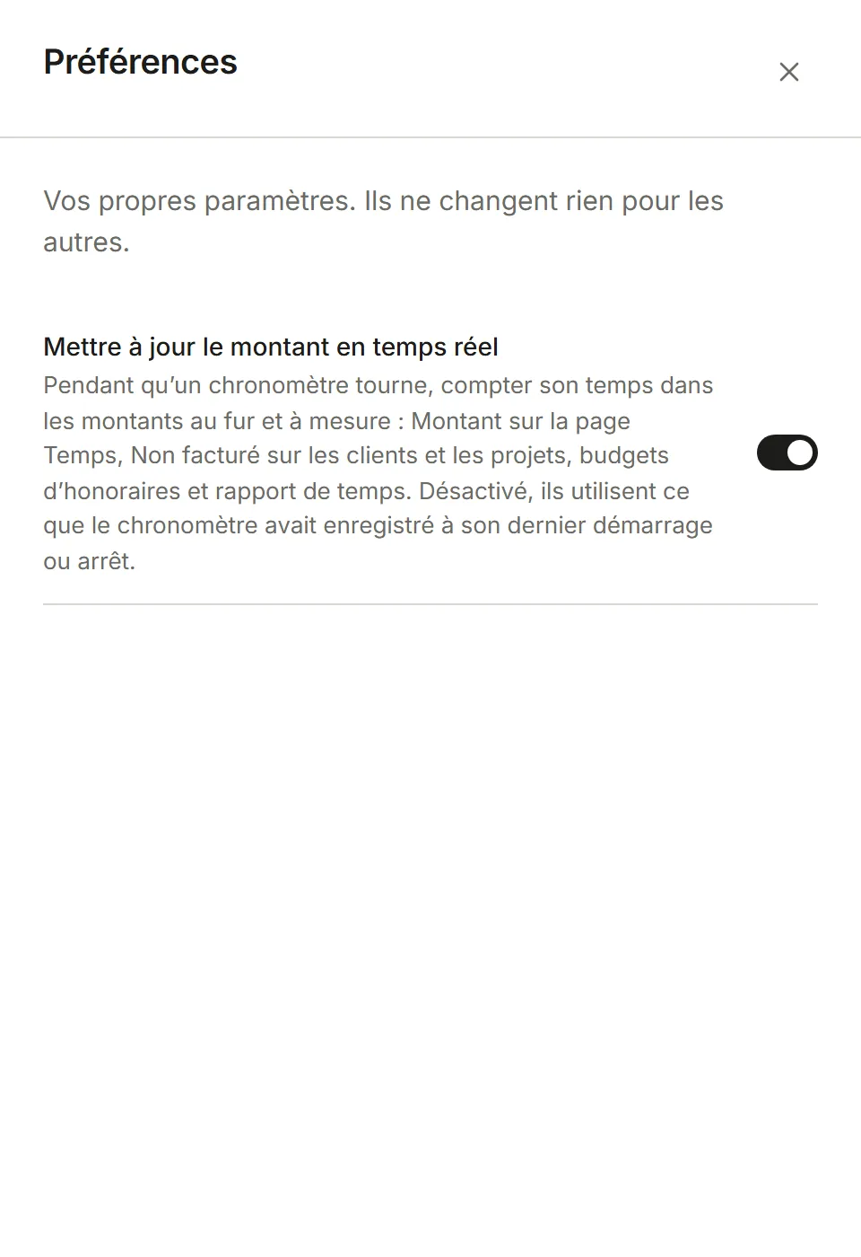 Le panneau Préférences