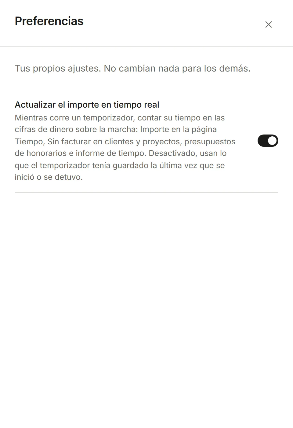 El panel Preferencias