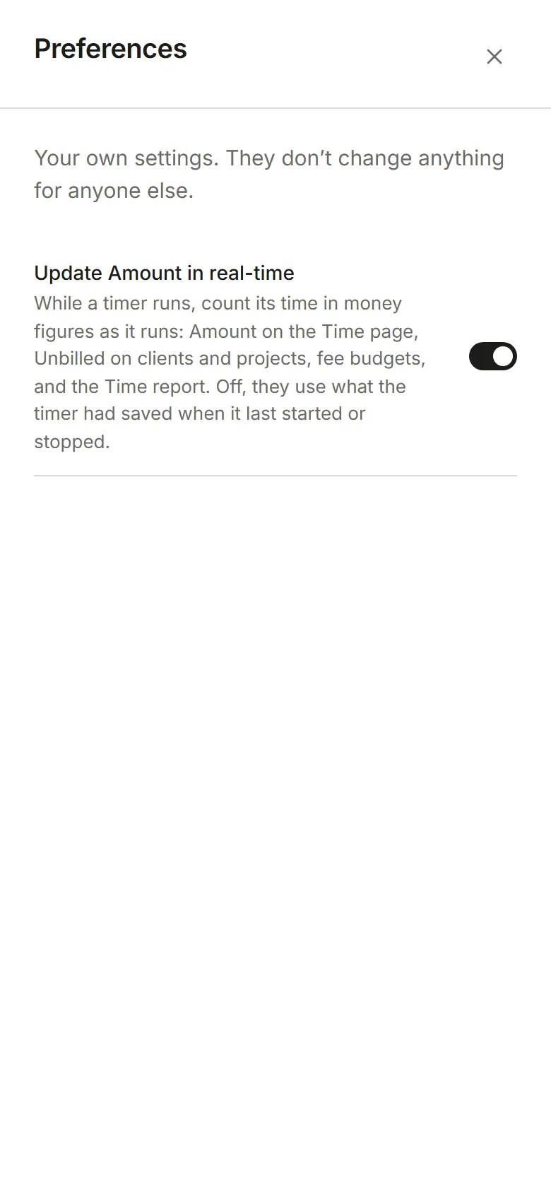 The Preferences panel