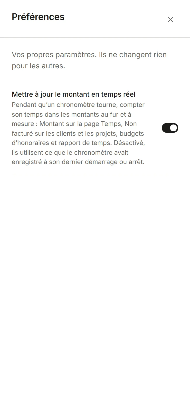 Le panneau Préférences