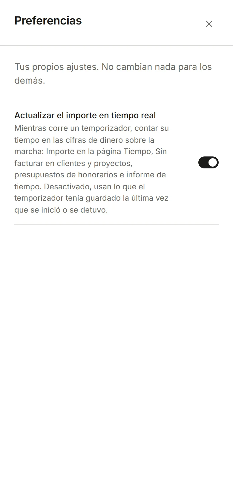El panel Preferencias