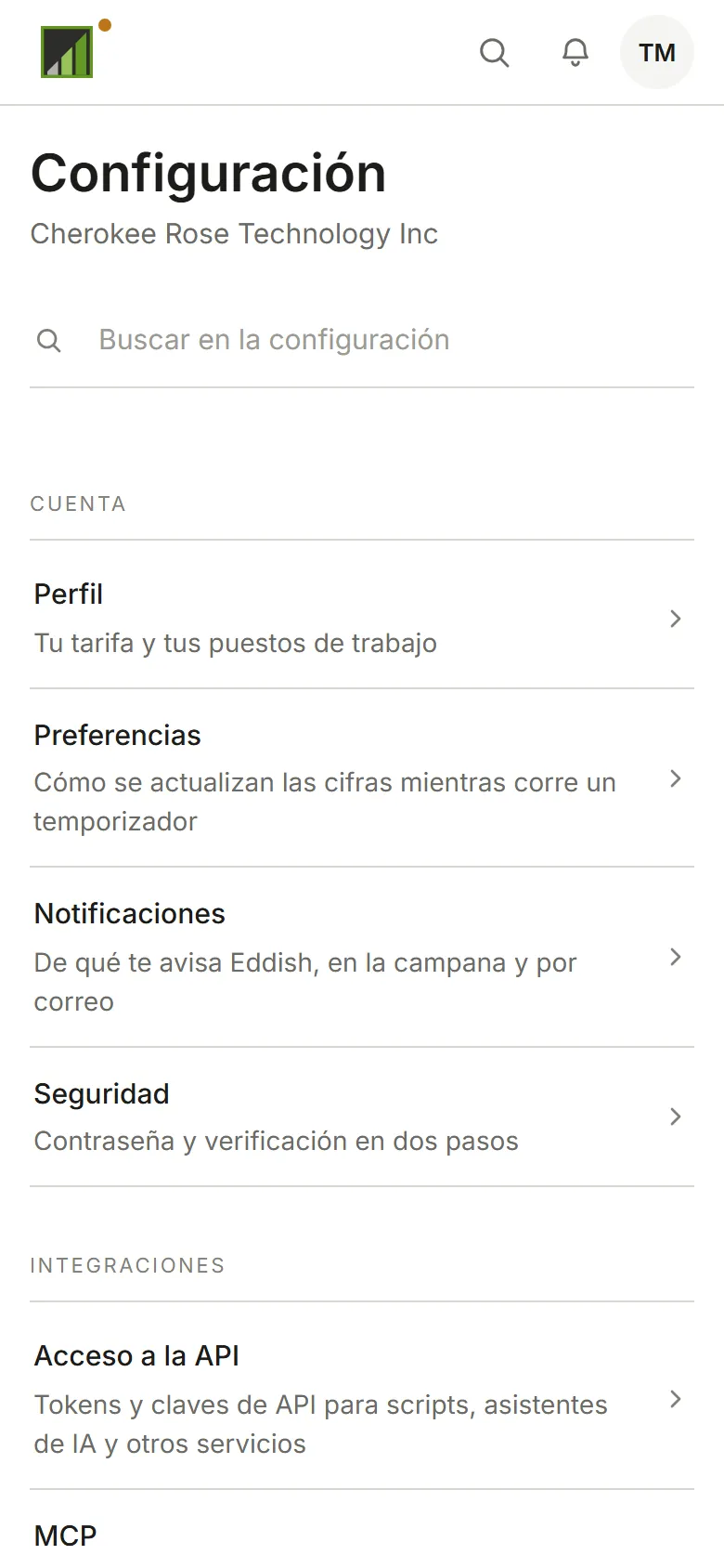 El índice de la configuración de Invoicing