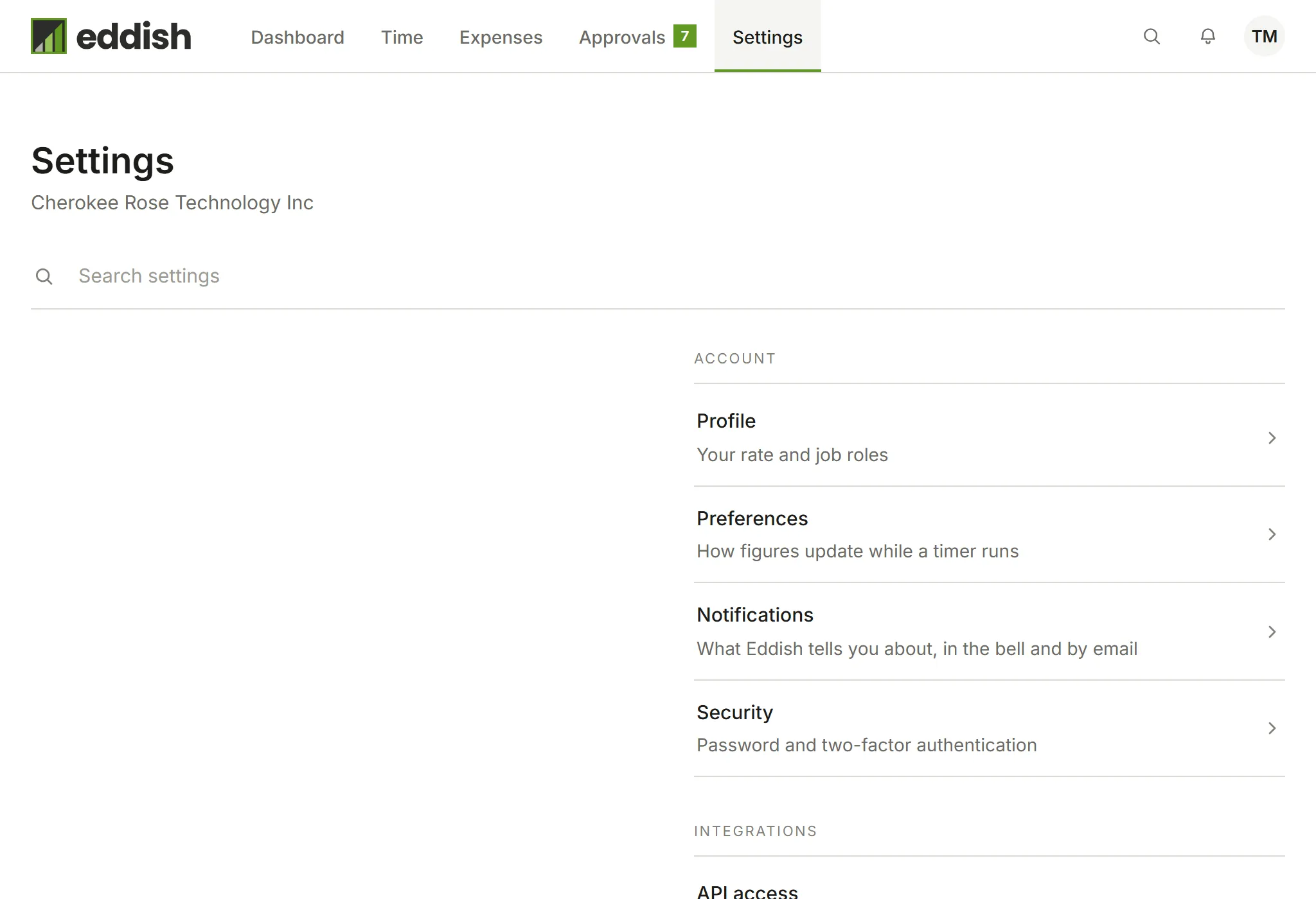 Invoicing's settings index