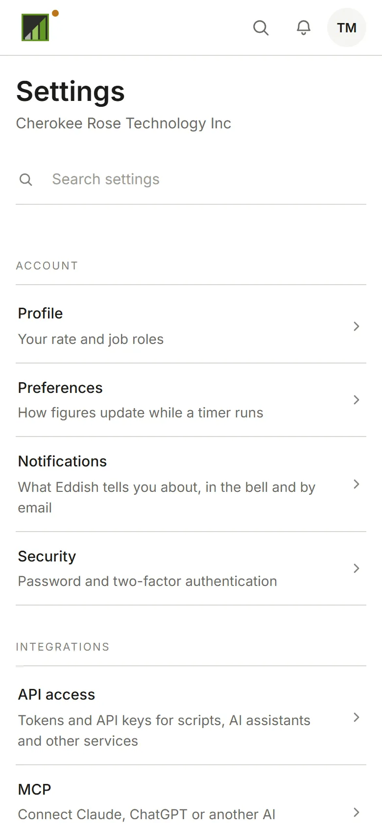 Invoicing's settings index