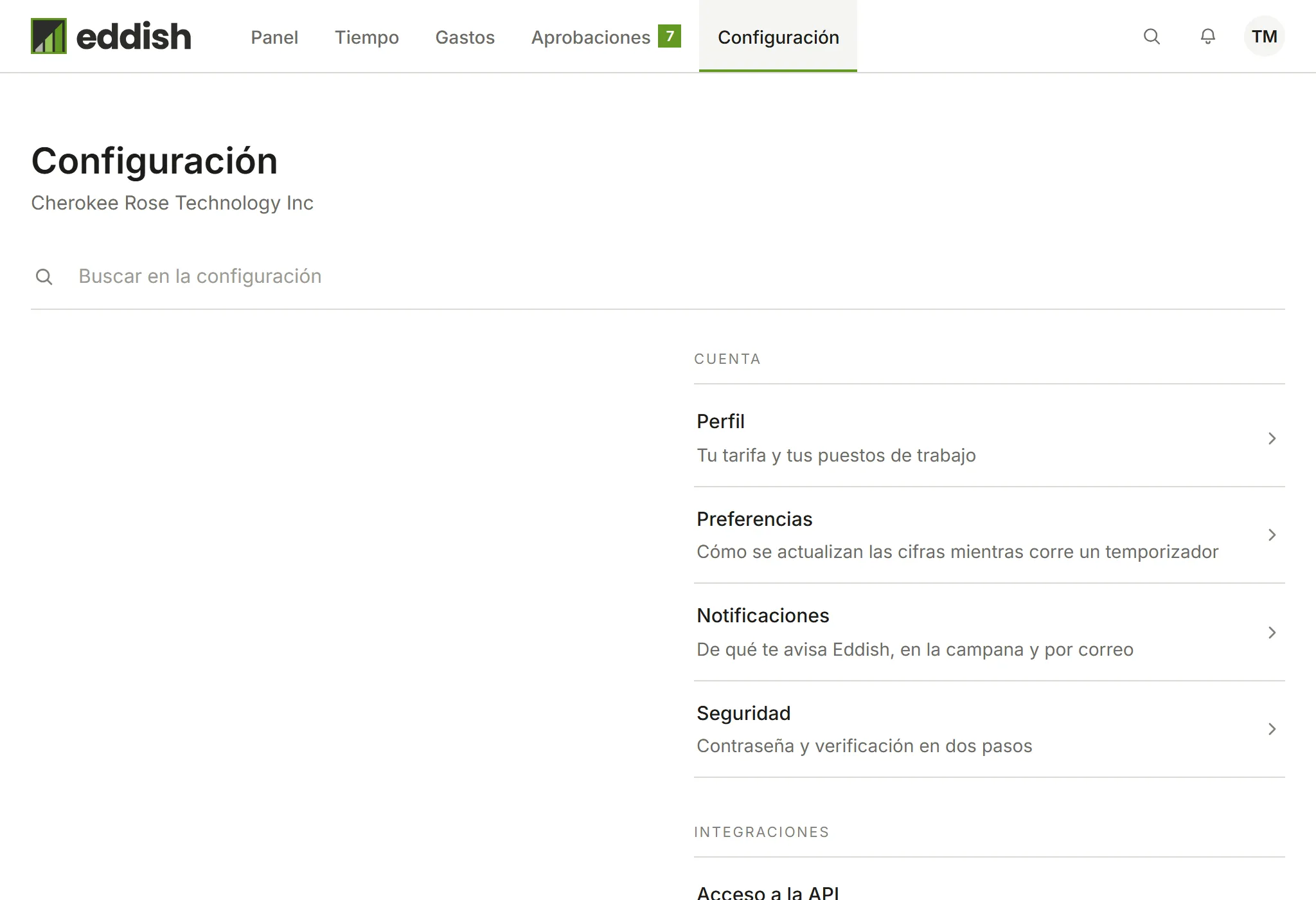 El índice de la configuración de Invoicing