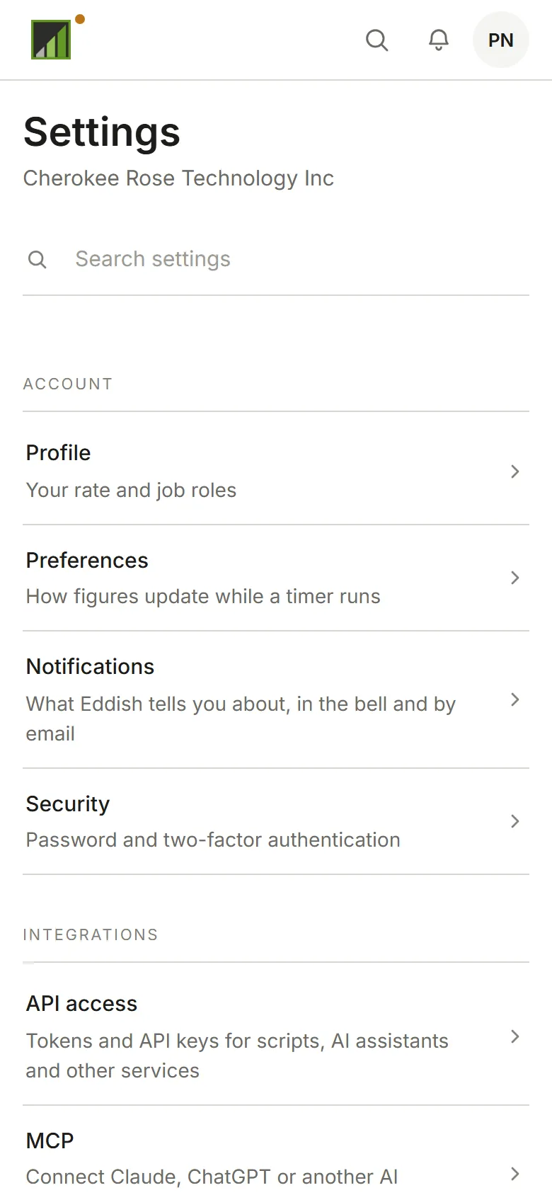 Invoicing's settings index