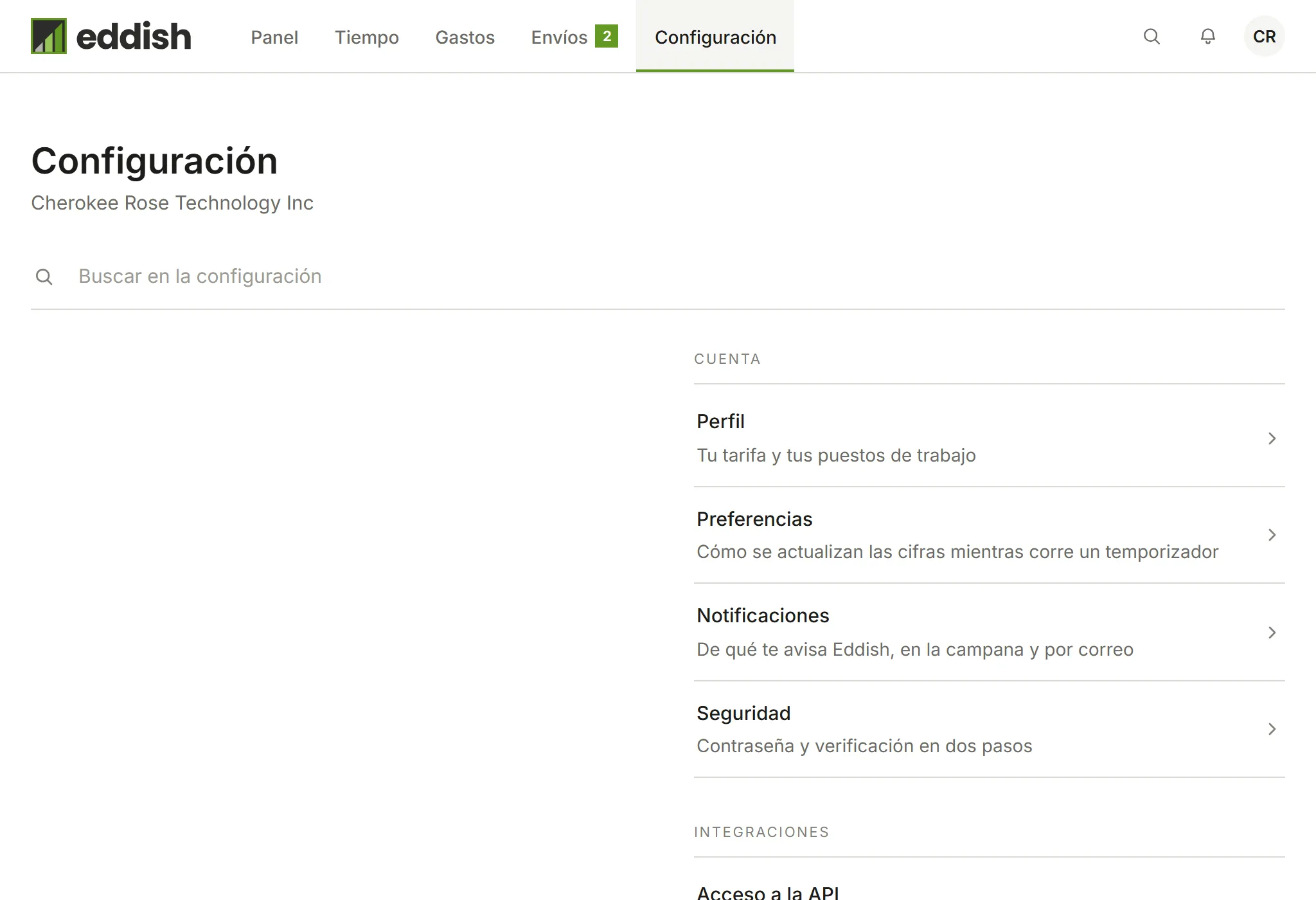 El índice de la configuración de Invoicing