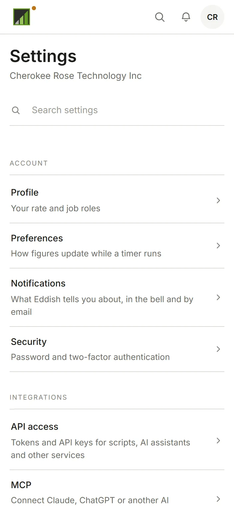 Invoicing's settings index