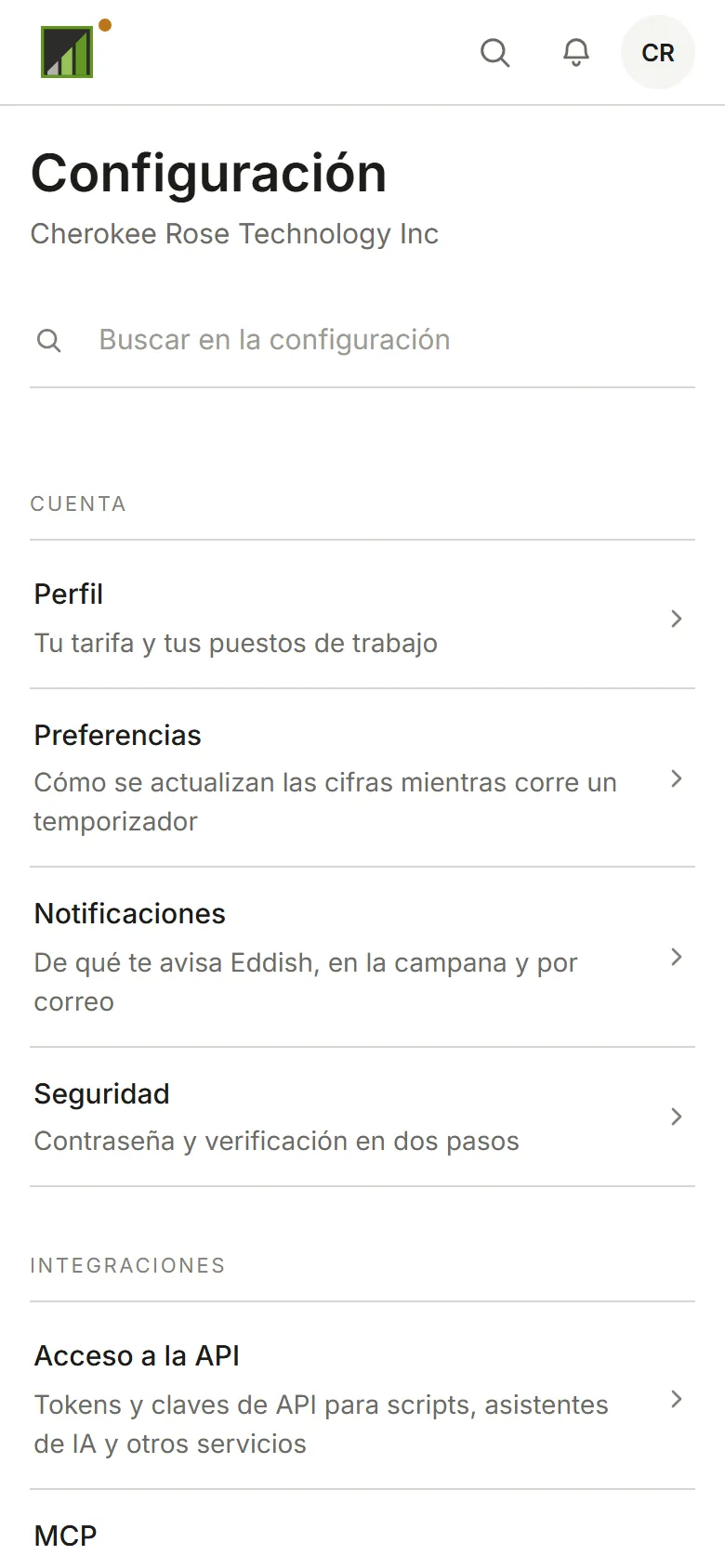 El índice de la configuración de Invoicing