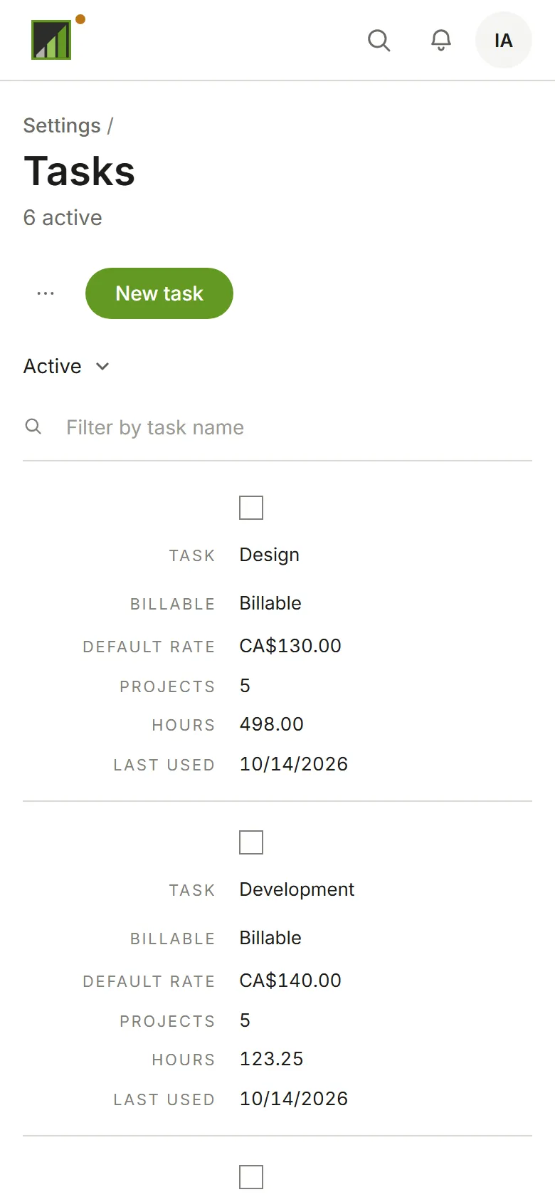 The Tasks list