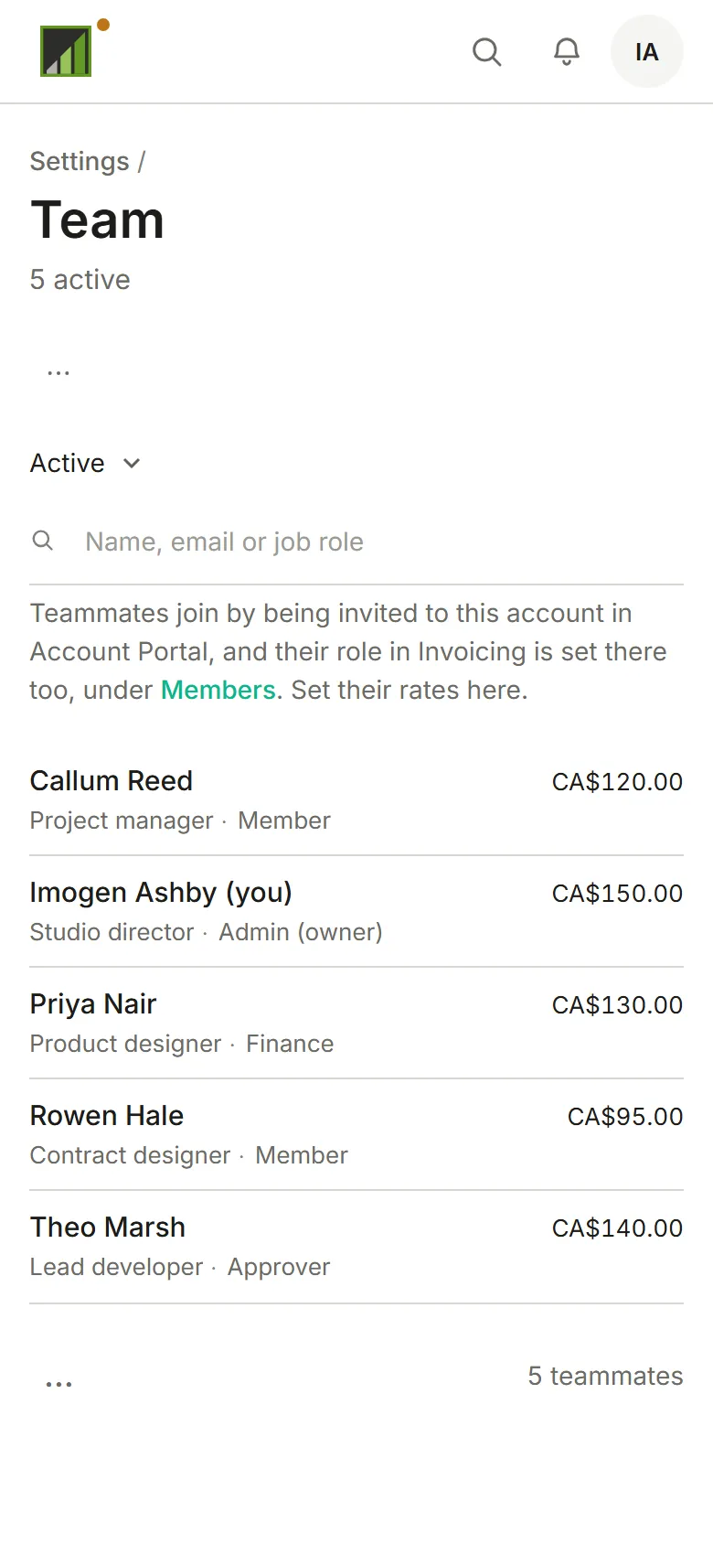 The Team list