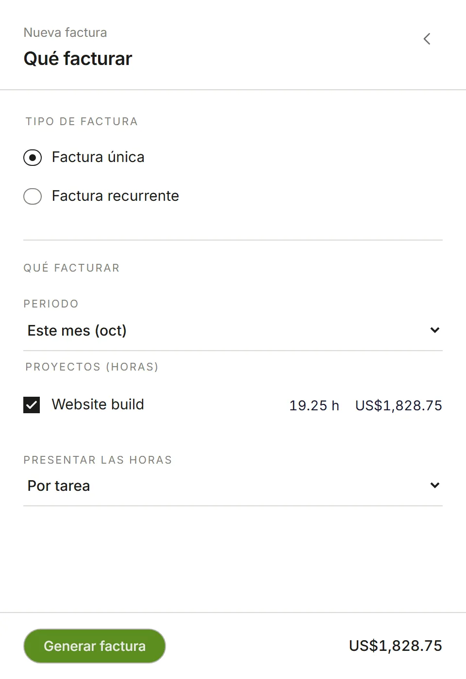 Segundo paso: Este mes, con Website build marcado