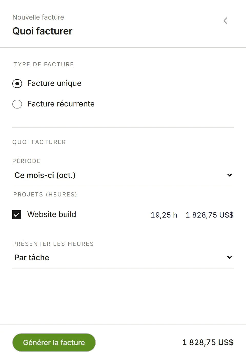 Deuxième étape : Ce mois-ci, avec Website build coché