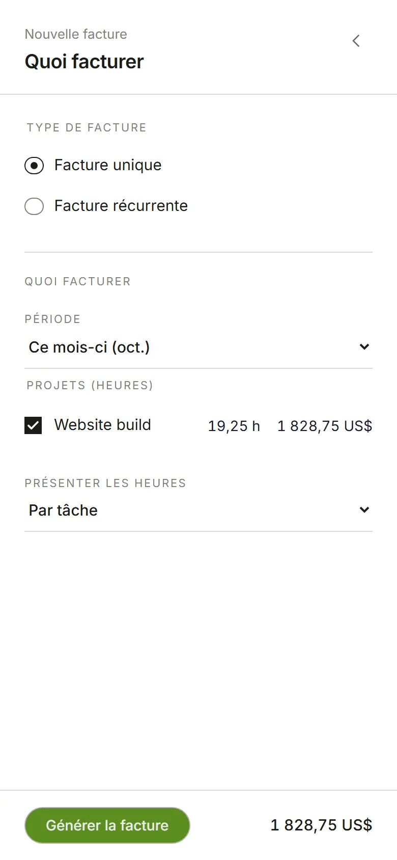 Deuxième étape : Ce mois-ci, avec Website build coché