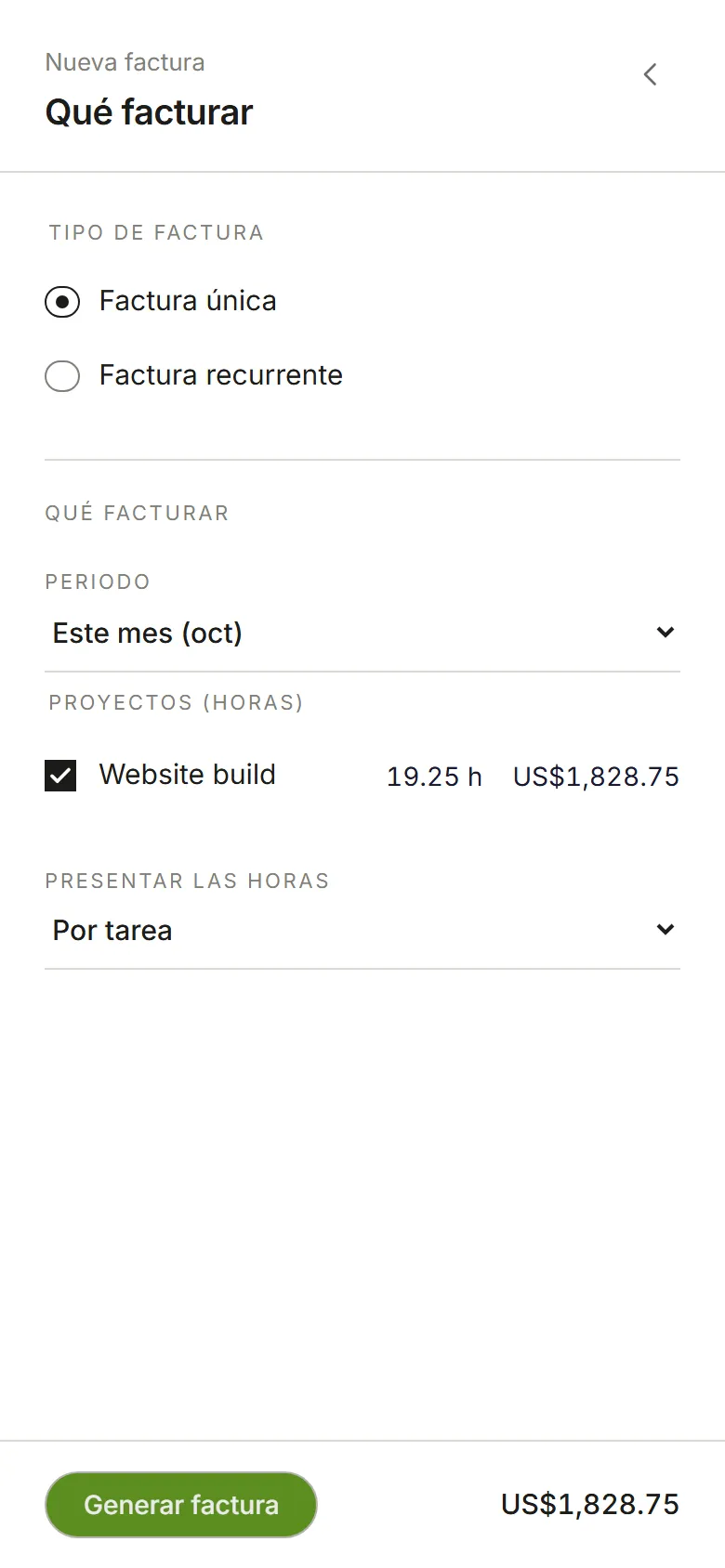 Segundo paso: Este mes, con Website build marcado